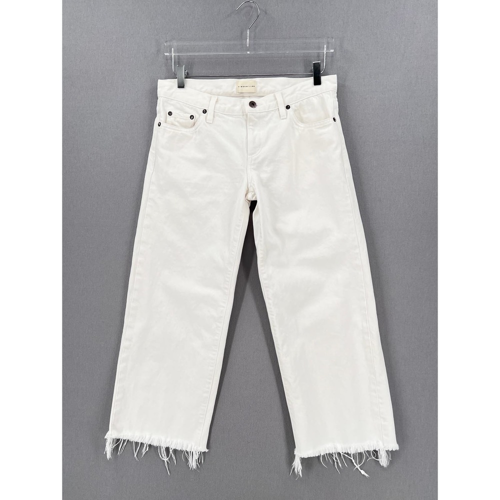 SIMON MILLER Lamere Crop Jeans Womens 27 White Straight Leg Raw Hem Rigid Denim - Picture 2 of 14